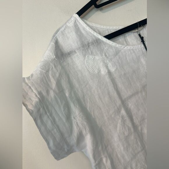 Terzo Millennio White Embroidered Linen Tunic Top L (new) - Picture 2 of 7